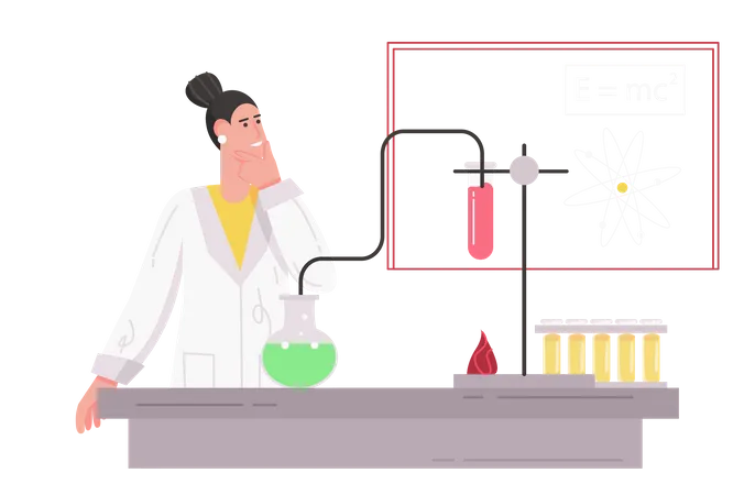 Scientist Works In Science Laboratory Modern Flat Concept Woman Researcher Makes Test Using Flasks And Lab Equipment Studies Physics Vector Illustration With People Scene For Web Banner Design Illustration