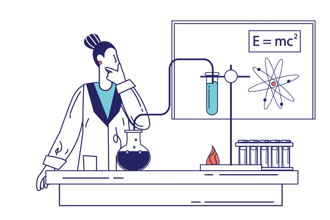 Science Laboratory Concept In Flat Line Design For Web Banner Woman Scientist Doing Research Test In Flasks And Tubes In Physics Lab Modern People Scene Vector Illustration In Outline Graphic Style Illustration