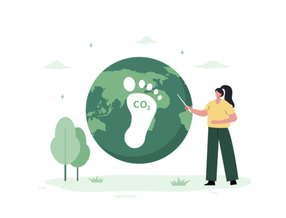 Woman researches on CO2 footprint  Illustration