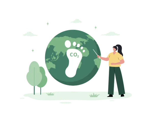 Woman researches on CO2 footprint  Illustration