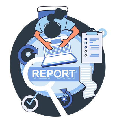 Woman researching business report  Illustration