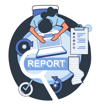 Woman researching business report  Illustration