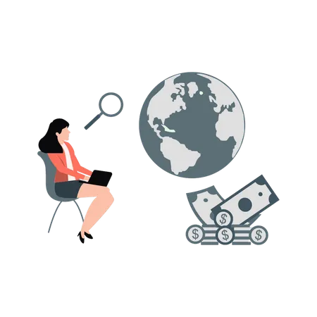 Woman researching global investment  Illustration