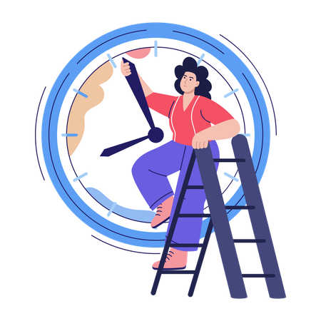 女性が時計をリセット  イラスト