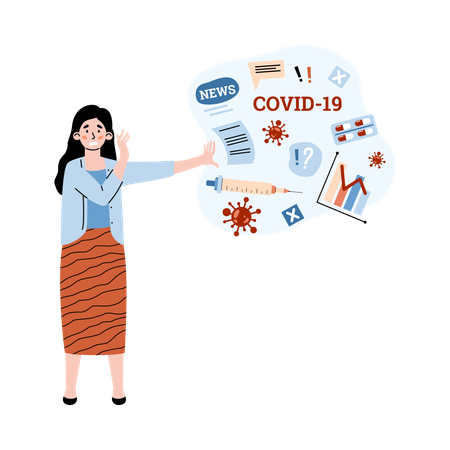 Woman resists alarming news about Covid  Illustration