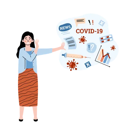 Woman resists alarming news about Covid  Illustration