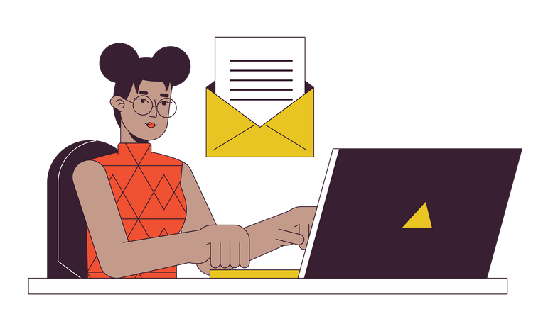 Woman responding to email  Illustration