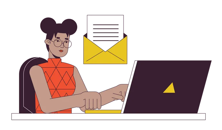Woman responding to email  Illustration