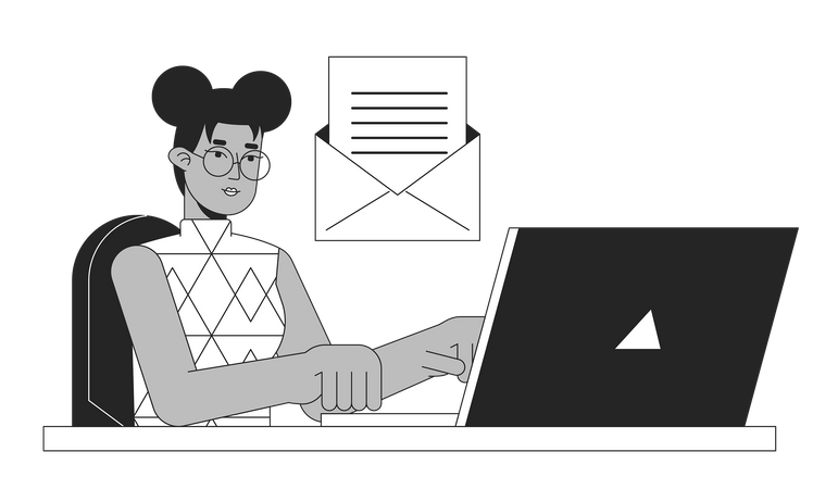 Woman responding to email  Illustration