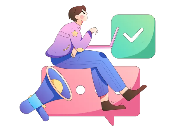 Woman responding to unread messages  Illustration