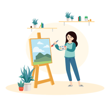 Woman Restores Art  Illustration