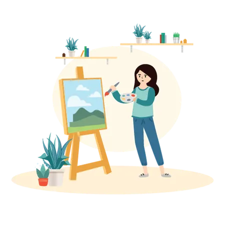 Woman Restores Art  Illustration