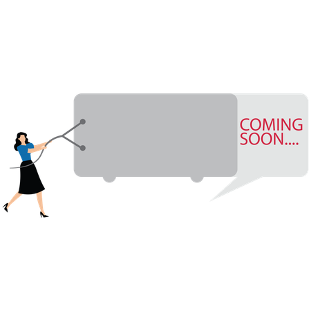 Woman revealing text of coming soon  Illustration