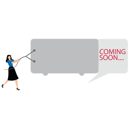 Woman revealing text of coming soon  Illustration