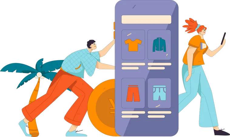 Woman reviewing clothes store  Illustration