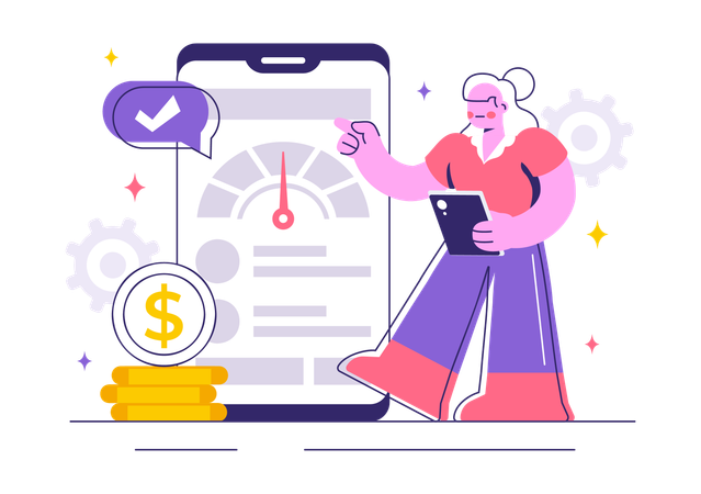 Woman checking credit score rating  Illustration