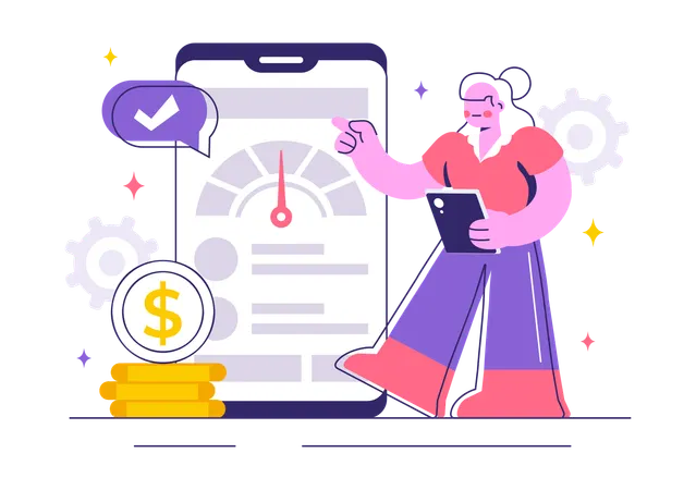 Woman checking credit score rating  Illustration