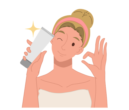 Woman reviewing facewash product  Illustration