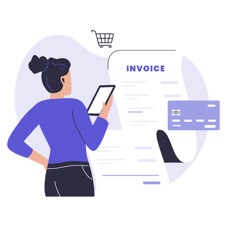 Woman Reviewing Invoice on Smartphone  Illustration