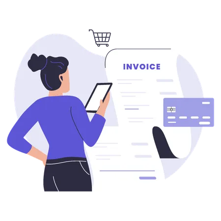 Woman Reviewing Invoice on Smartphone  Illustration