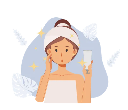 Woman reviewing skincare products Illustration
