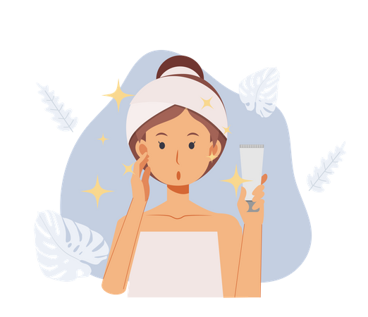 Woman reviewing skincare products  Illustration