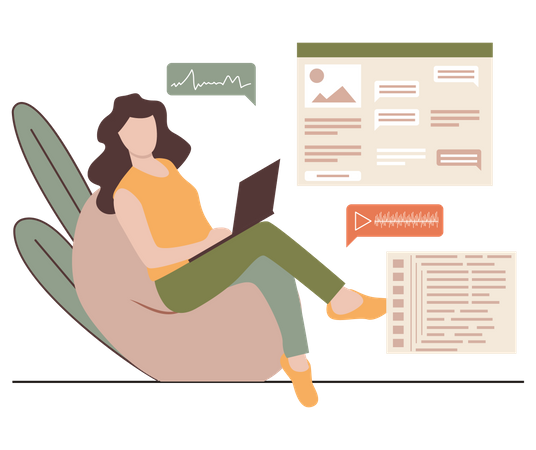 Woman reviewing website Illustration