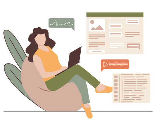 Woman reviewing website  Illustration
