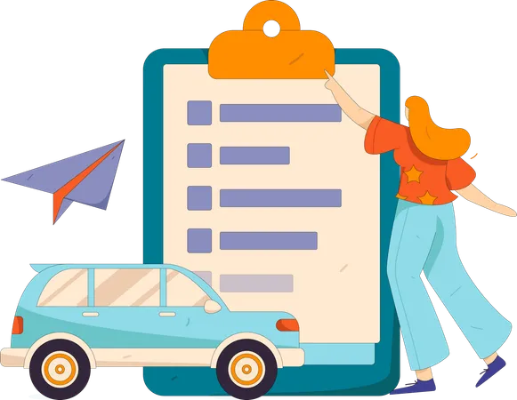 Woman reviews car insurance papers  Illustration