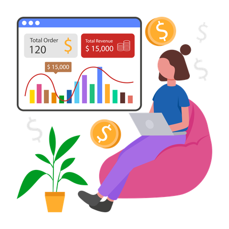 Woman reviews Finance Dashboard  Illustration