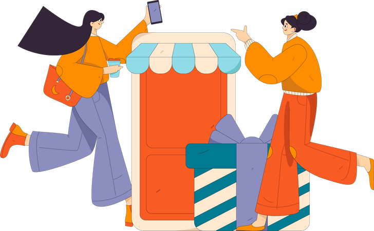 Woman rewards shopping application  Illustration