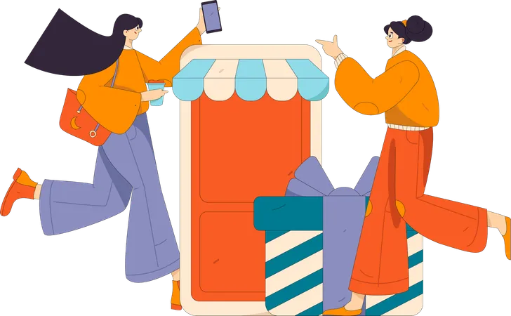 Woman rewards shopping application  Illustration