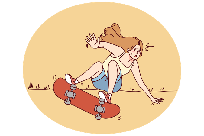 Woman ride on skate fall on street  Illustration