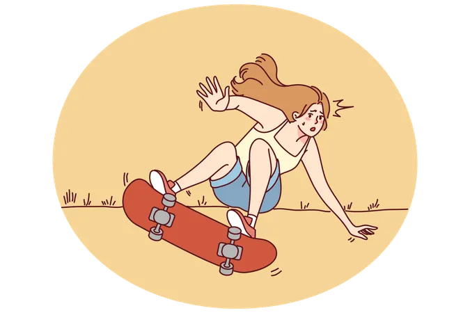 Woman ride on skate fall on street  Illustration