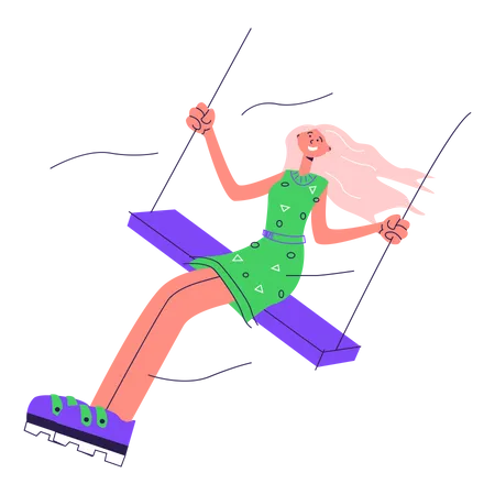 Woman rides a swing Illustration