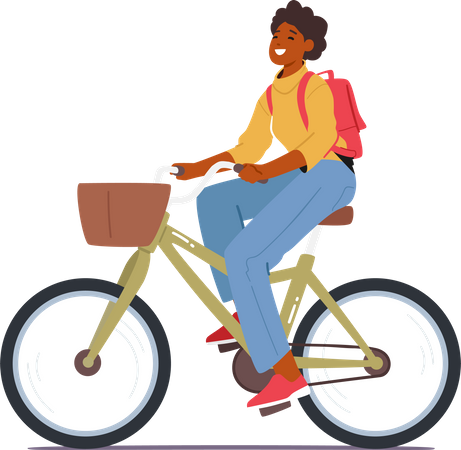 Woman Rides Bicycle  イラスト
