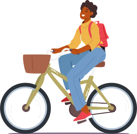 Woman Rides A Bicycle Female Character Enjoys The Benefits Of Outdoor Exercise Improve Her Cardiovascular Fitness And Experience The Freedom And Joy Of Cycling Cartoon People Vector Illustration Illustration