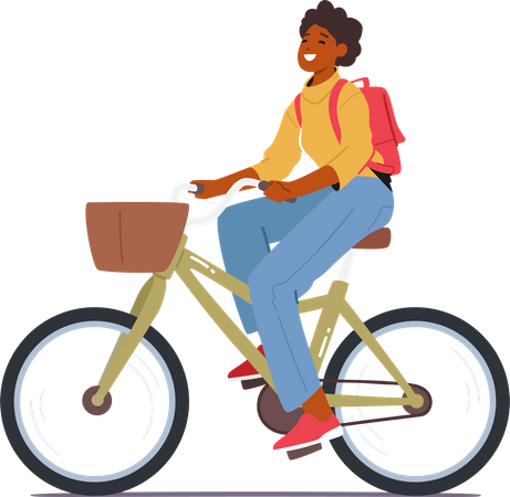 Woman Rides Bicycle  Illustration