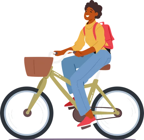 Woman Rides Bicycle  Illustration