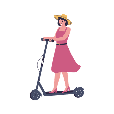 Woman riding an electric scooter  Illustration