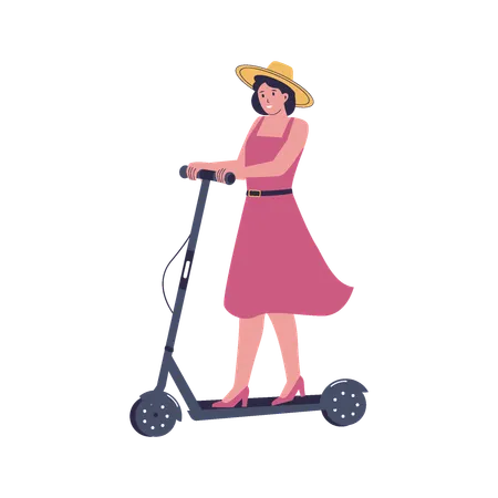 Woman riding an electric scooter  Illustration