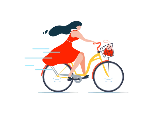 Woman Riding Bicycle  Illustration