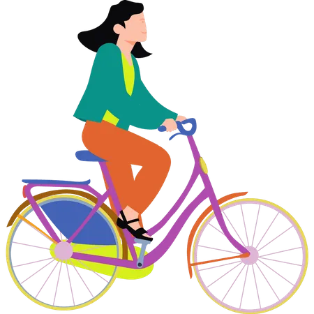 The Girl Is Riding A Bicycle Illustration