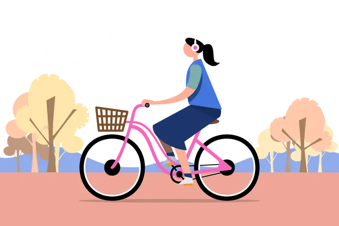 Woman riding bicycle and listening music Illustration