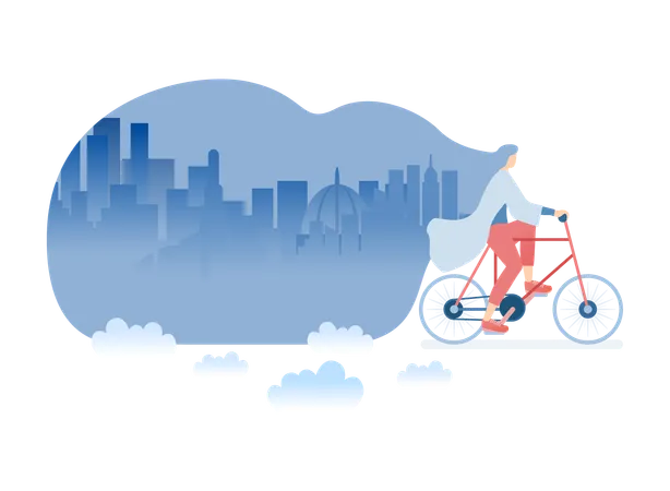 Woman riding bicycle in park  Illustration