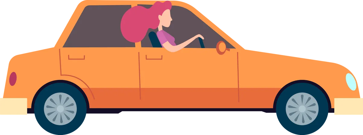 Woman riding car  Illustration