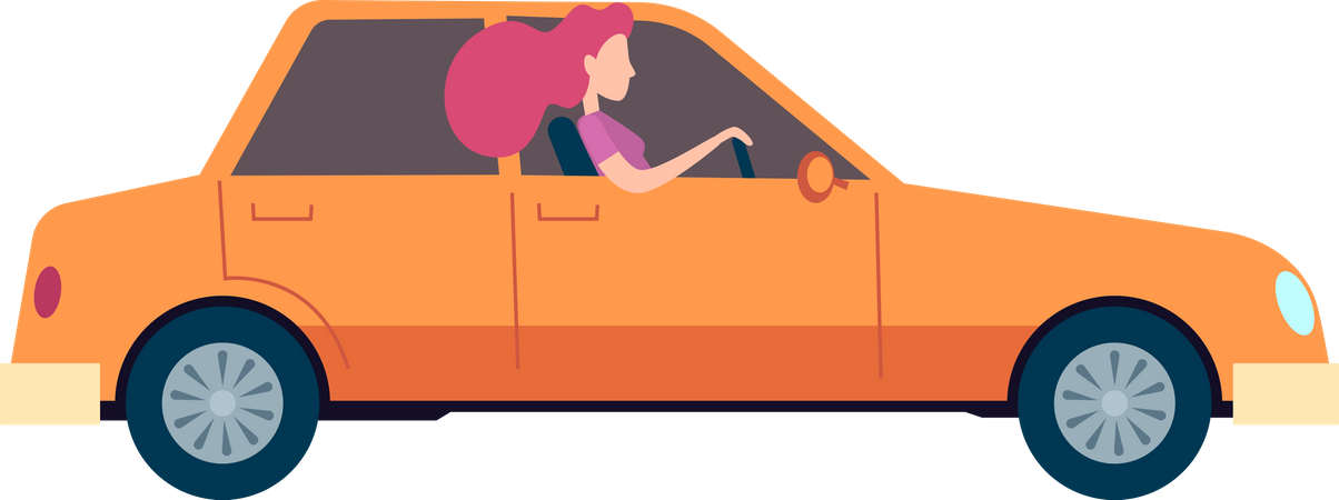 Woman riding car  Illustration