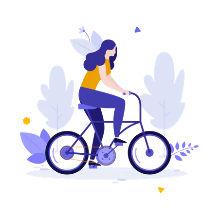 Woman riding Cycle Illustration