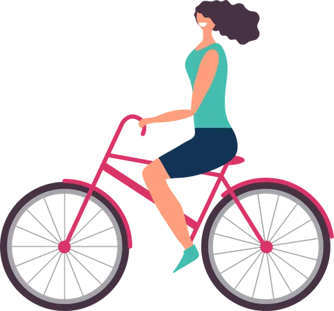 Woman Riding Cycle Illustration