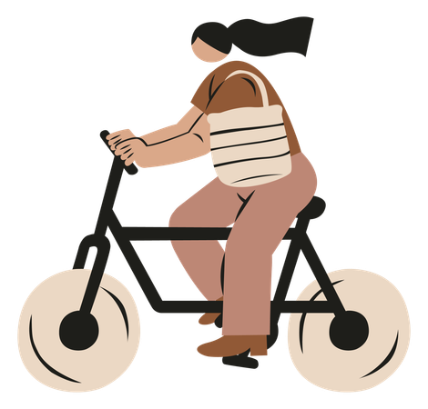 Woman riding cycle with eco bag  일러스트레이션